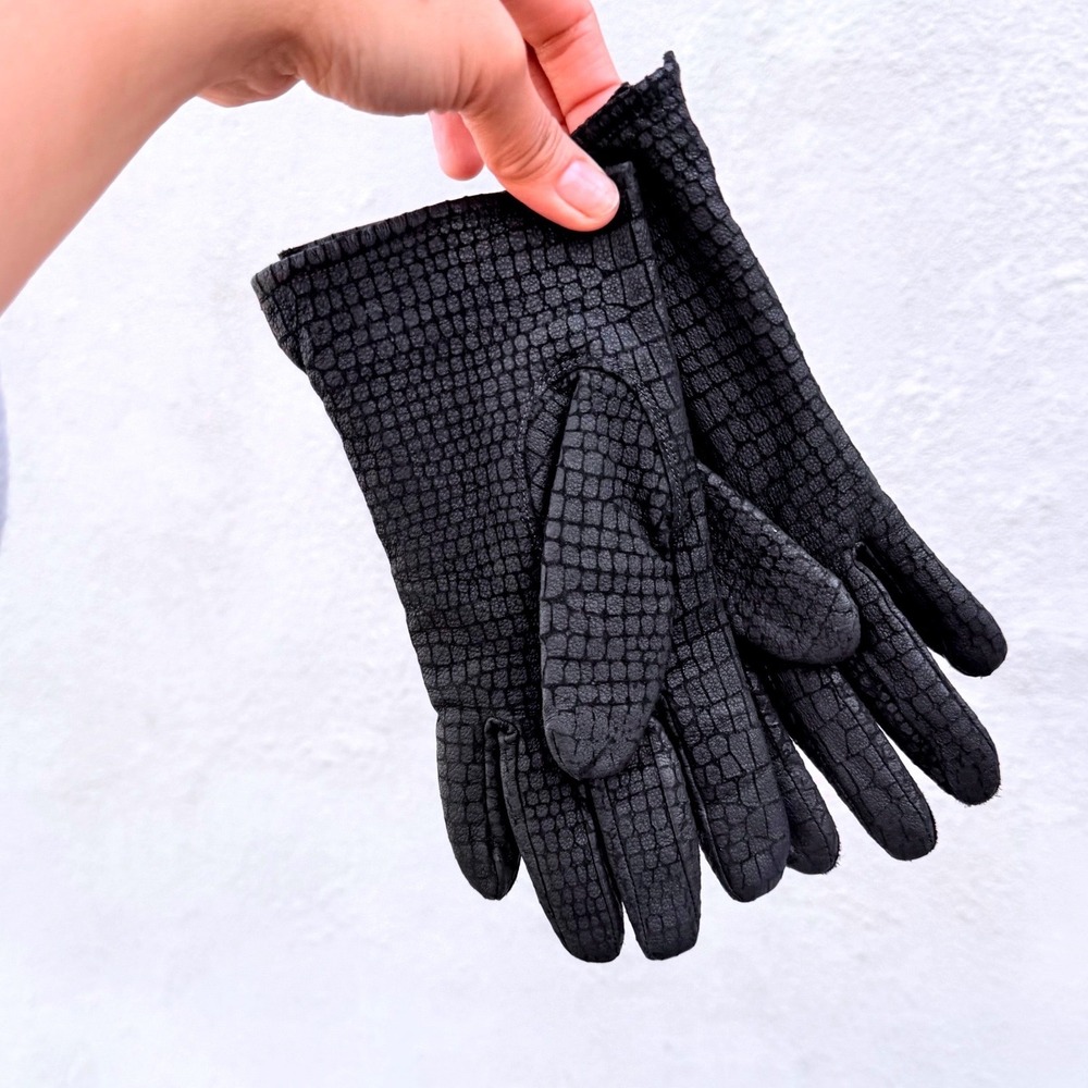 Cardinal Glove‎ Co Vintage Black Croc Embossed Genuine Leather Gloves Large Chic